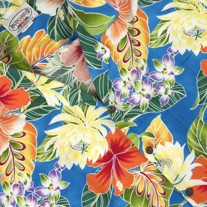 Pacific Legend Shirt Mens Large Blue Hawaiian Aloha Floral Cotton Hawaii USA